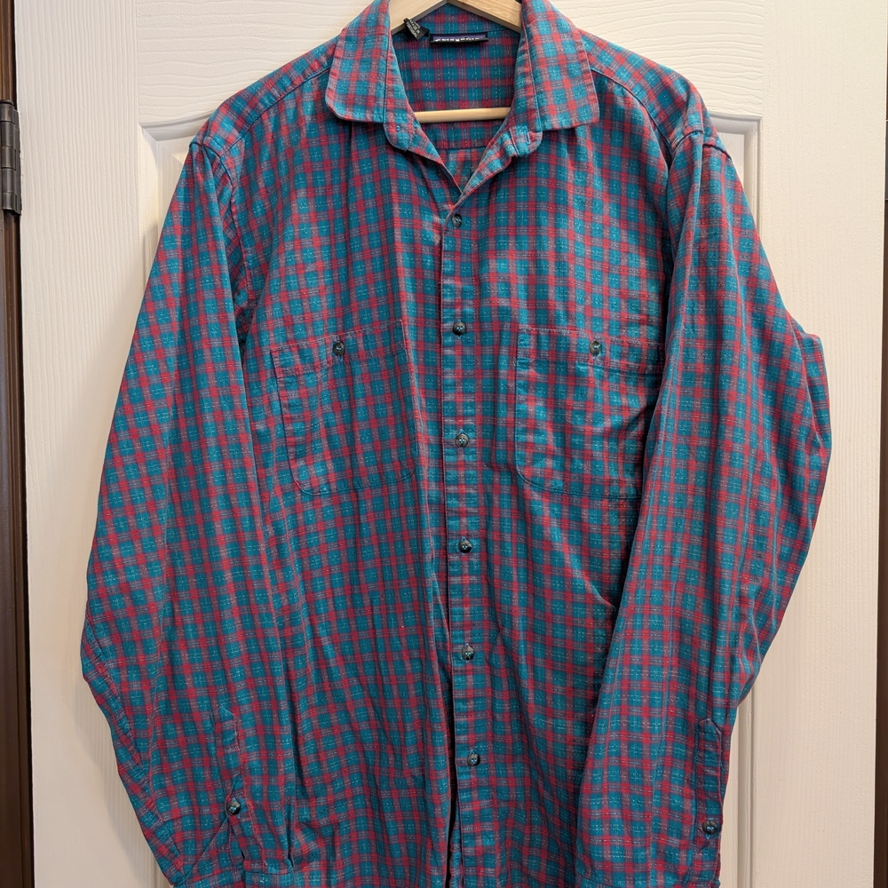 Patagonia Mens Red & Blue Button Up Shirt Size Medium